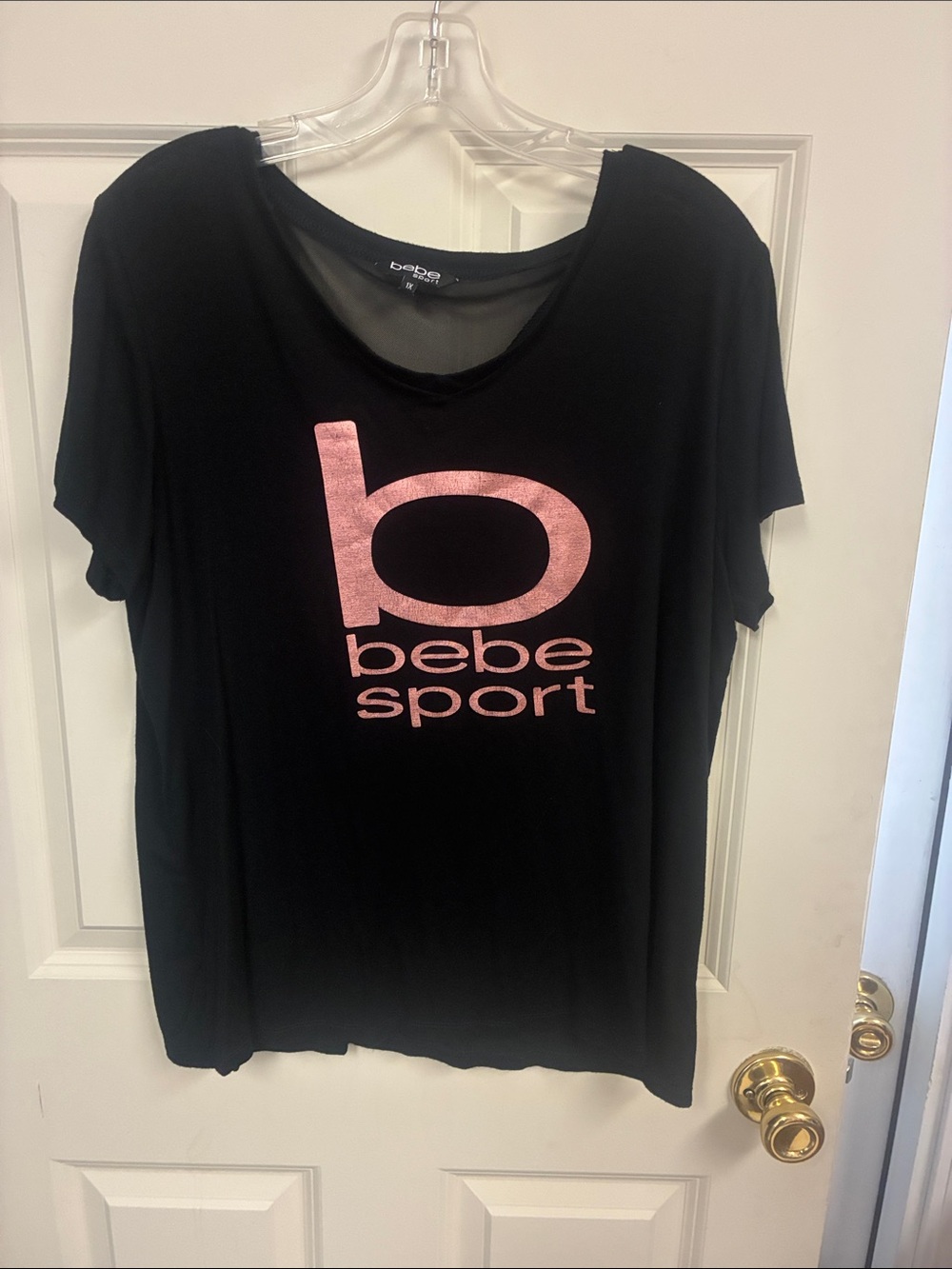 bebe Black Short Sleeve Tee with Pink Logo